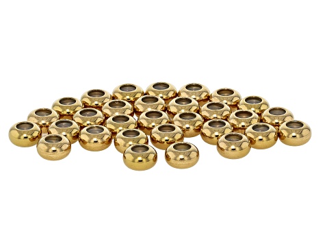 18K Gold Over Stainless Steel Silicone Slider Bead Findings in 6 Sizes Appx 100 Pieces Total