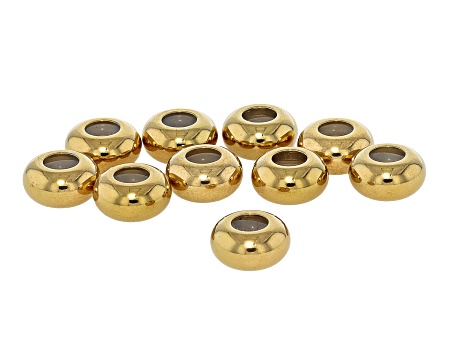 18K Gold Over Stainless Steel Silicone Slider Bead Findings in 6 Sizes Appx 100 Pieces Total