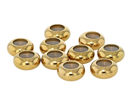 18K Gold Over Stainless Steel Silicone Slider Bead Findings in 6 Sizes Appx 100 Pieces Total
