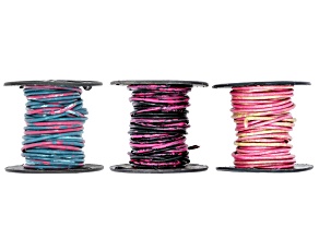 Aurora Blend, Black Orchid, & Party Pink 1.5mm Round Leather Cord Set Total of 15 Meters