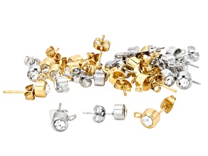 Gold & Silver Tone 6mm Round Crystal Earring Finding Set of 24