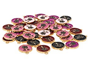 Multicolor & Gold Tone 18mm Round Rose Motif Connector Set of 40