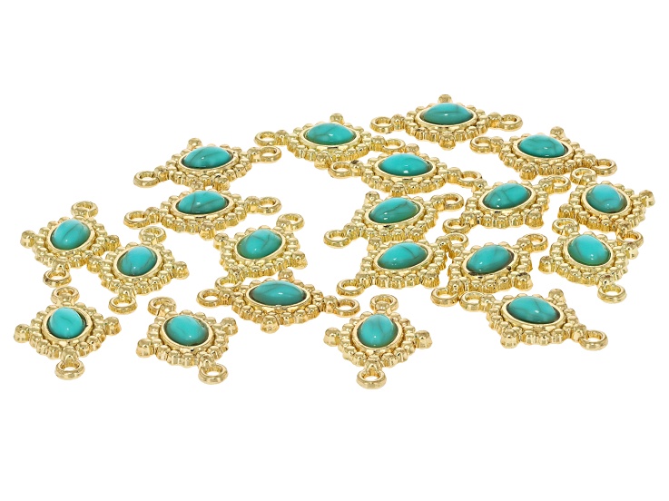 Gold Tone 17x13mm Oval Connector with Imitation Turquoise Accent Set of 20