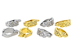 Gold & Silver Tone 14x4mm Diamond Textured Bail Set of 8