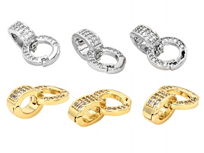 Gold & Silver Tone Cubic Zirconia 20x11mm Snap Clasp Set of 6