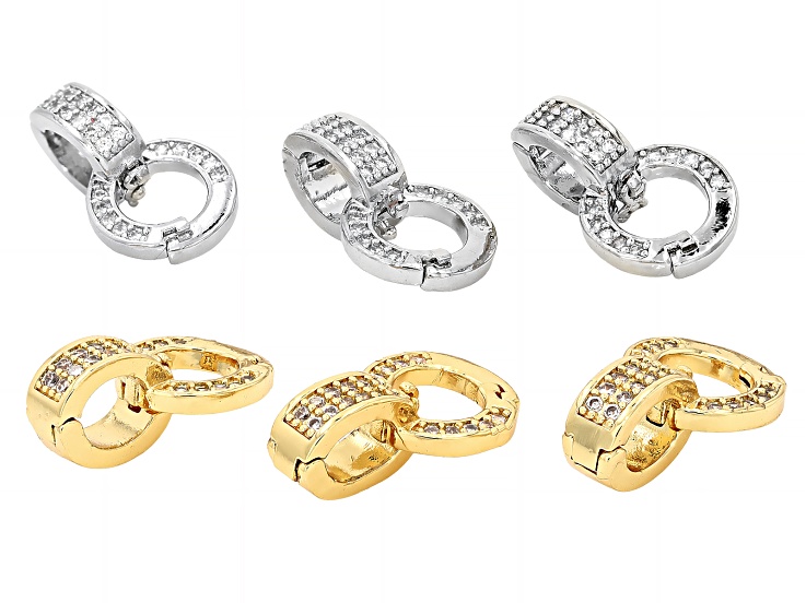Gold & Silver Tone Cubic Zirconia 20x11mm Snap Clasp Set of 6