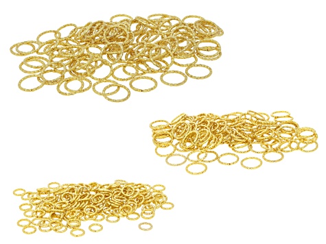 Gold Tone Diamond Cut Jump Rings in Assorted Sizes Set of 350
