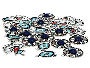 Silver Tone & Multicolor Southwest Style Focal Connector & Charm Set of 30