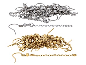 Stainless Steel & 18k Gold Over Stainless Steel 54mm Ear Wire with Chain Set of 40