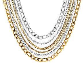 Stainless Steel & 18k Gold Over Stainless Steel  Finished Chain with Magnetic Clasp Set of 6