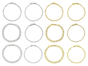 Gold & Silver Tone Bracelet Finished Chain with Magnet Clasp Set of 12
