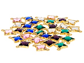 Multicolor Glass & Gold Tone 15x20mm Flower Connector Set of 30