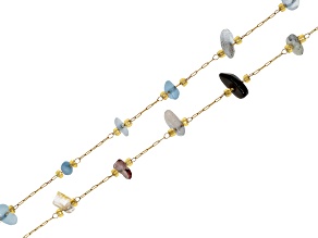 Multi-Stone & Aquamarine Stainless Steel & 18k Gold Over Stainless Steel Station Chain Set of 2