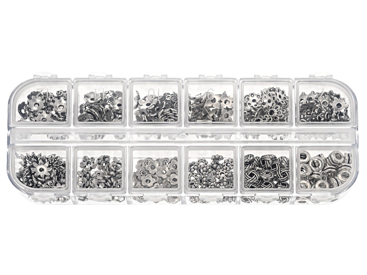 Antique Silver Tone 6-8mm Bead Caps in Assorted Shapes Set of 360