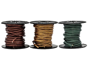 Metallic Gold, Metallic Ocean Green, Metallic Copper 1.5mm Round Leather Cord Total of 15 Meters