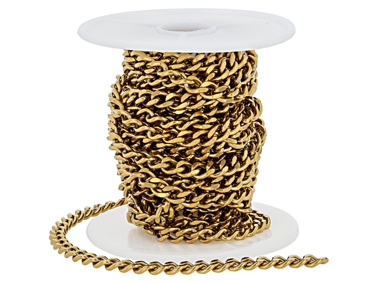 18K Gold Over Stainless Steel 6x5mm Cuban Link Unfinished Chain Total of 4 Meters