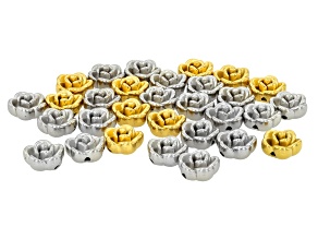 Stainless Steel & 18k Gold Over Stainless Steel 10mm Flower Bead Set of 30
