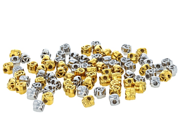 Stainless Steel & 18k Gold Over Stainless Steel 4x5mm Knotted Texture Bead Set of 80