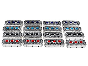 Antique Silver Tone & Multicolor 18x28mm Rectangle Connector with Triple Holes Set 16