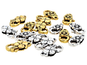 Antique Silver & Gold Floral Clasp Duo Set of 16