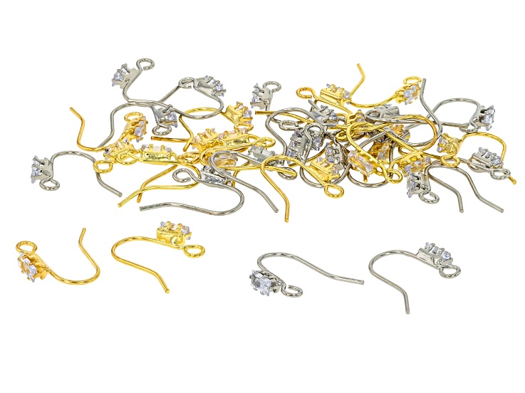 Gold & Silver Tone Ear Wires with Cubic Zirconia Accents Set of 36