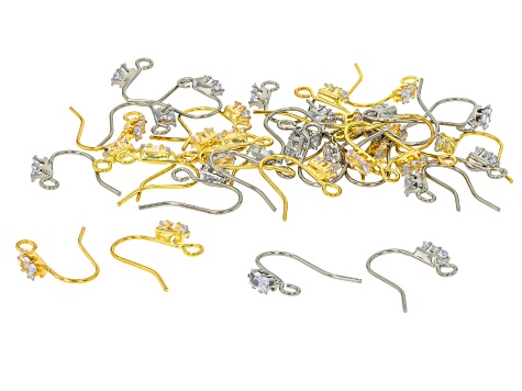 Gold & Silver Tone Ear Wires with Cubic Zirconia Accents Set of 36