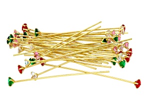 Gold Tone 48mm Headpin with Multicolor Glass Accents Set of 40