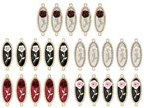 Multicolor Gold Tone Framed Assorted Flower Oval Connector Set of 25