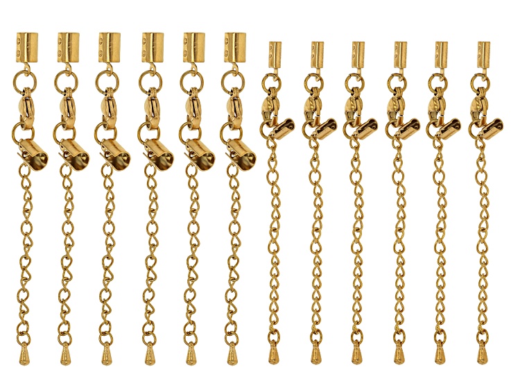 18k Gold Over Stainless Steel 10mm & 11mm Lobster Claw 5cm Extender Chain Set of 12