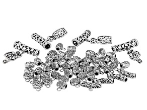 Antique Silver Tone Triple Bead Bail Set of 58