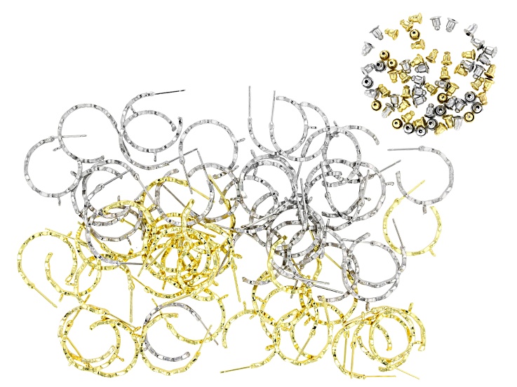 Silver & Gold Tone 20x3mm Hoop Earring with Jump Ring Set of 64