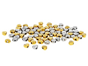 Stainless Steel & 18k Gold Over Stainless Steel 5x6mm Heart Bead Set of 80