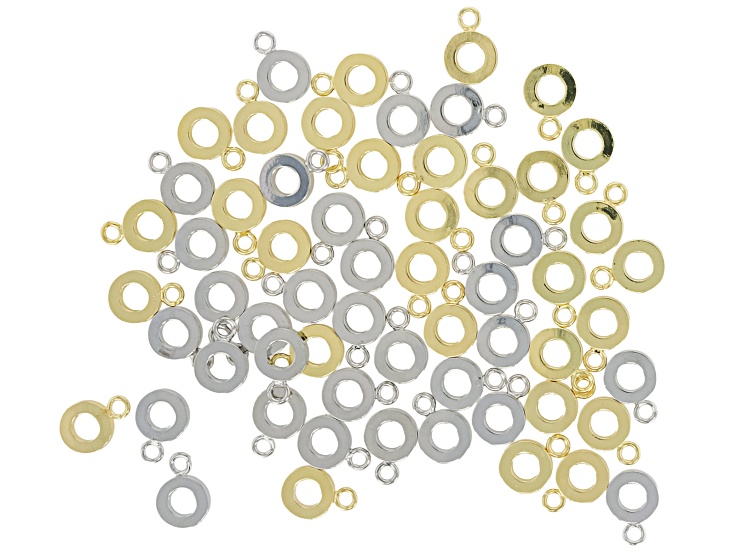Gold & Silver Tone 8mm Large Hole Spacer Bead with Closed Jump Ring Set of 60