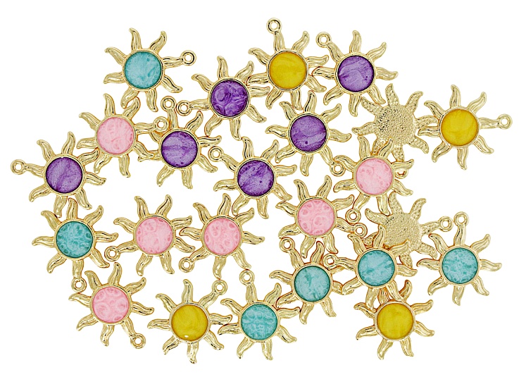 Multicolor Gold Tone 25x18mm Sun Pendant Set of 24