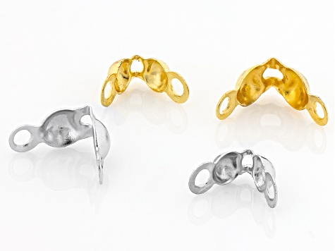Brass Clamp-On Bead Tip Findings with Double Loop in Silver & Gold Tone appx 600 Pieces