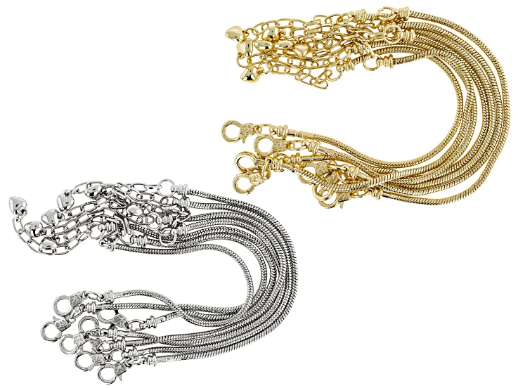 Gold & Silver Tone 7+2" Bracelet with Screw End Set of 14