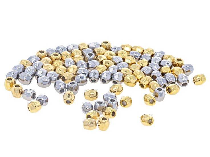 18k Gold Over Stainless Steel & Stainless Steel 3mm Faceted Bead Set of 100