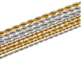 18k Gold Over Stainless Steel & Stainless Steel 18+2" Assorted Rope Chain Set of 8