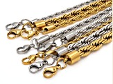 18k Gold Over Stainless Steel & Stainless Steel 18+2" Assorted Rope Chain Set of 8