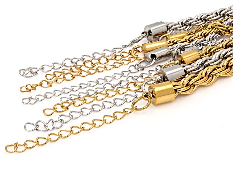 18k Gold Over Stainless Steel & Stainless Steel 18+2" Assorted Rope Chain Set of 8