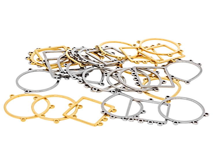 18k Gold Over Stainless Steel & Stainless Steel Assorted Shape & Size Connector Set of 30