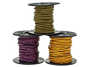 Natural Purple, Natural Yellow, & Absinthe 1.5mm Leather Cord Set Total of 15 Meters