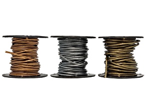 Metallic Gray, Kansa Color, & Gauriya Color 1.5mm Leather Cord Set Total of 15 Meters