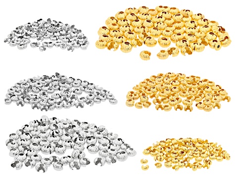 Textured Brass Clamp-On Bead Tip Findings in Assorted Colors & Sizes appx 600 Pieces Total