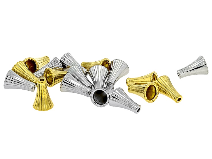 Stainless Steel & 18k Gold Over Stainless Steel 6x11mm End Cap Set of 18