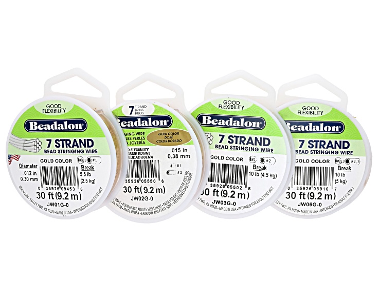 Gold Color 7 Strand Beading Wire in Assorted Diameters Total of 120 Feet