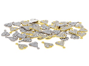 Gold & Silver Tone 18x12mm Heart Connector with Crystal Accents Set of 50
