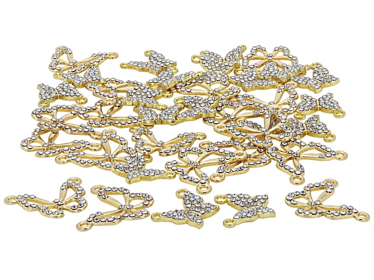 Gold Tone & White Crystal Butterfly Connector Duo Set of 36