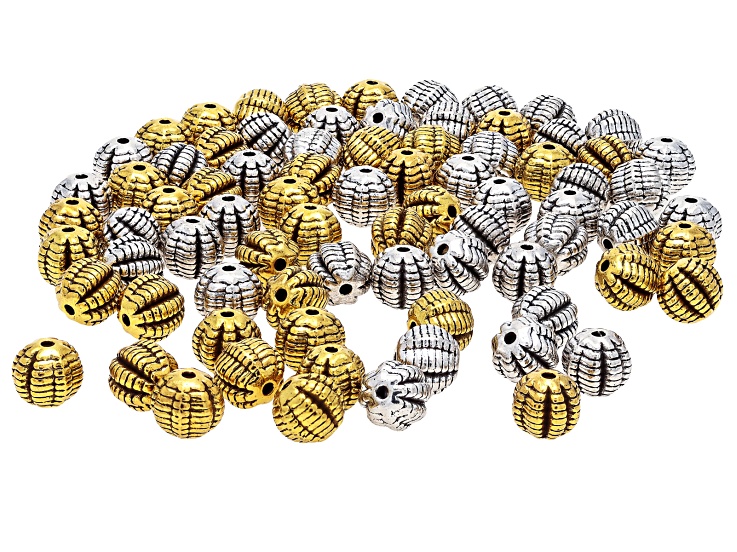 Antique Gold & Silver Tone 8mm Textured Bead Set of 80