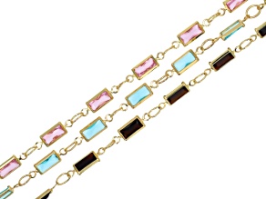 Pink, Black, & Turquoise Glass with Gold Tone 3x6mm Unfinished Chain Set of 3
